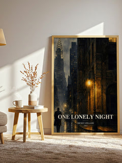 One Lonely Night watercolour print in frame leaning in hallway – crime wall art