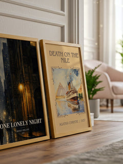 One Lonely Night watercolour print framed by window – literary home decor