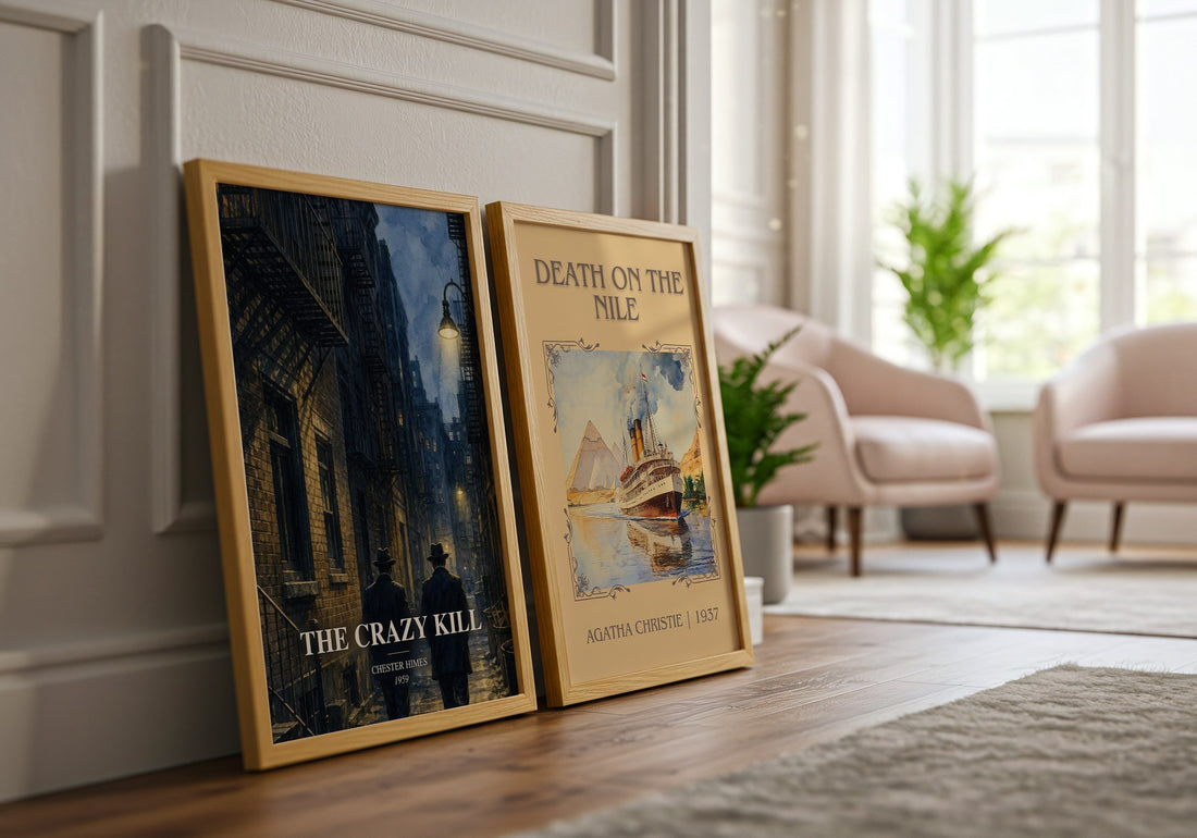 The Crazy Kill watercolour print framed by window – literary home decor