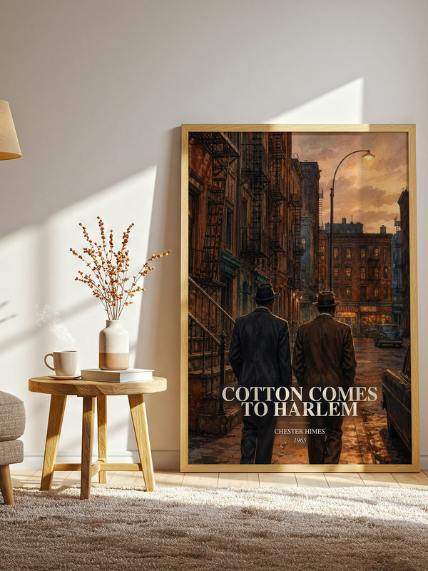 Cotton Comes to Harlem watercolour print in frame leaning in hallway – crime wall art