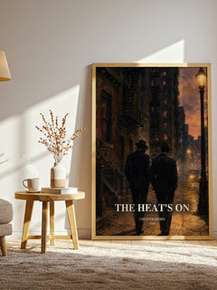 The Heat's On watercolour print in frame leaning in hallway – crime wall art
