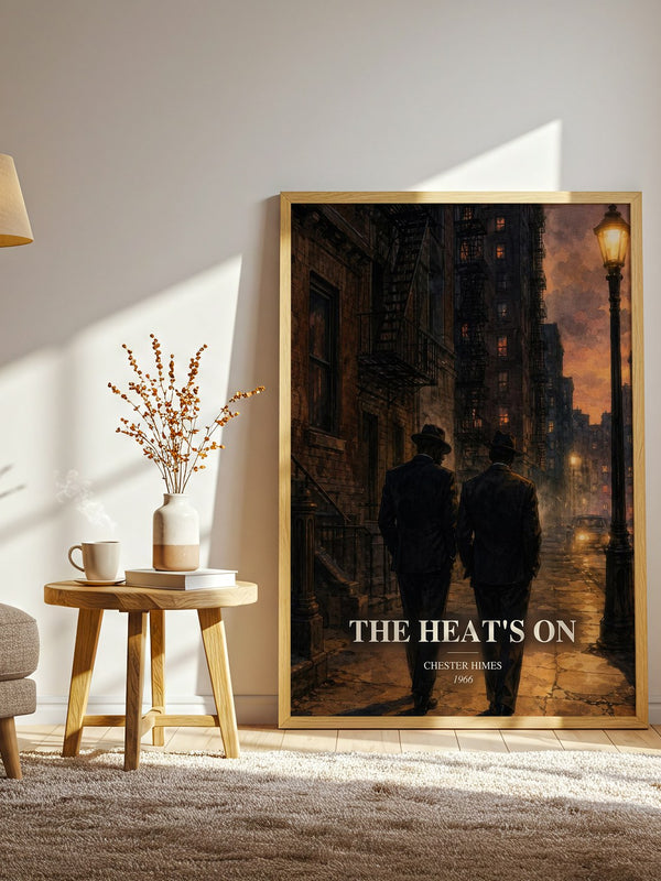 The Heat's On watercolour print in frame leaning in hallway – crime wall art
