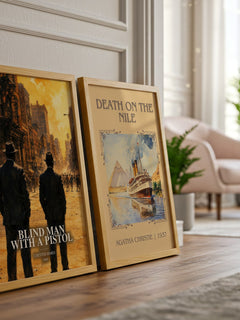 Blind Man with a Pistol watercolour print framed by window – literary home decor