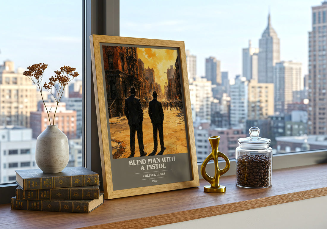 Blind Man with a Pistol book cover print framed by window – literary home decor