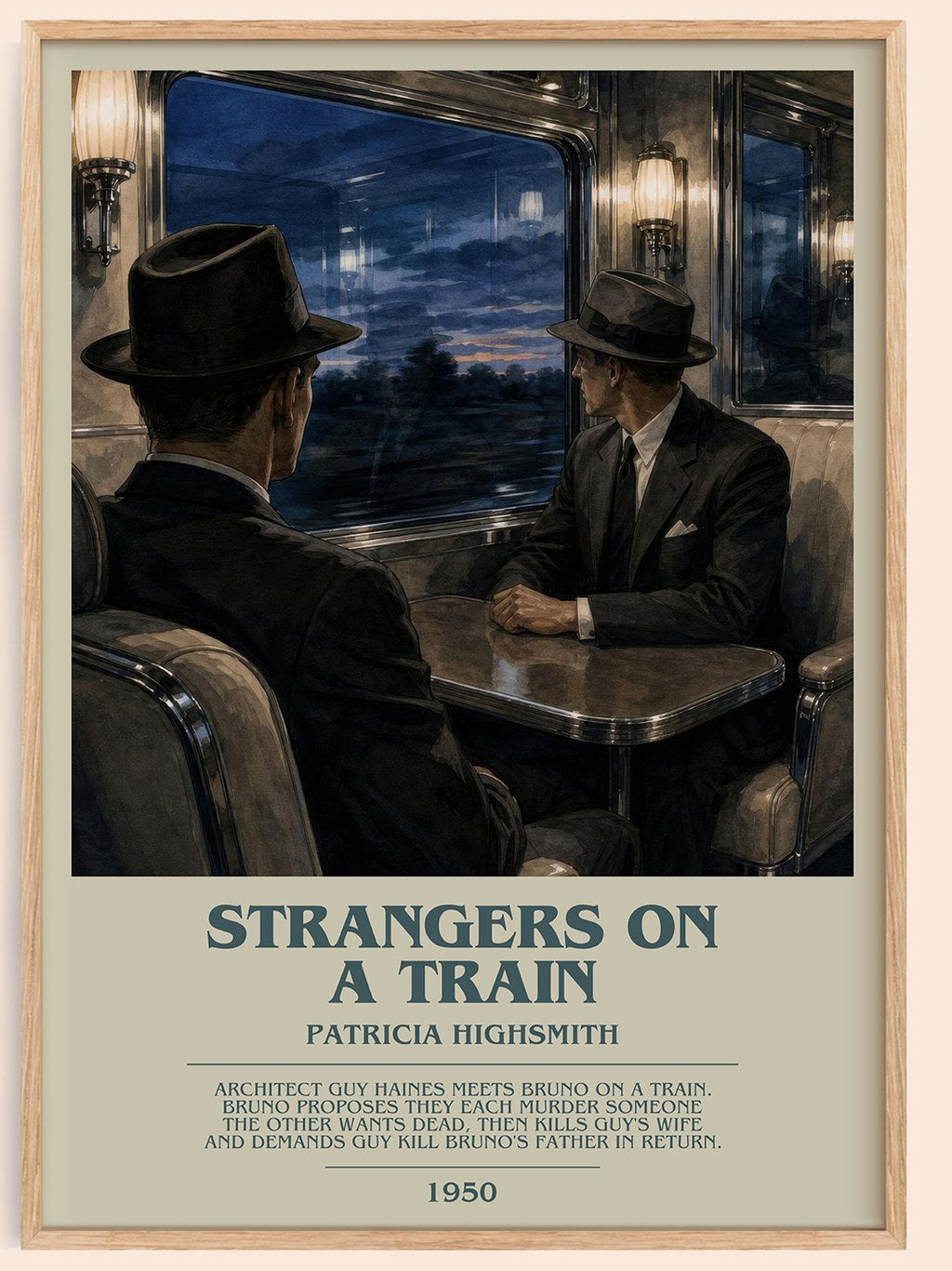 Strangers on a Train bookish book poster by Patricia Highsmith – framed literary art print