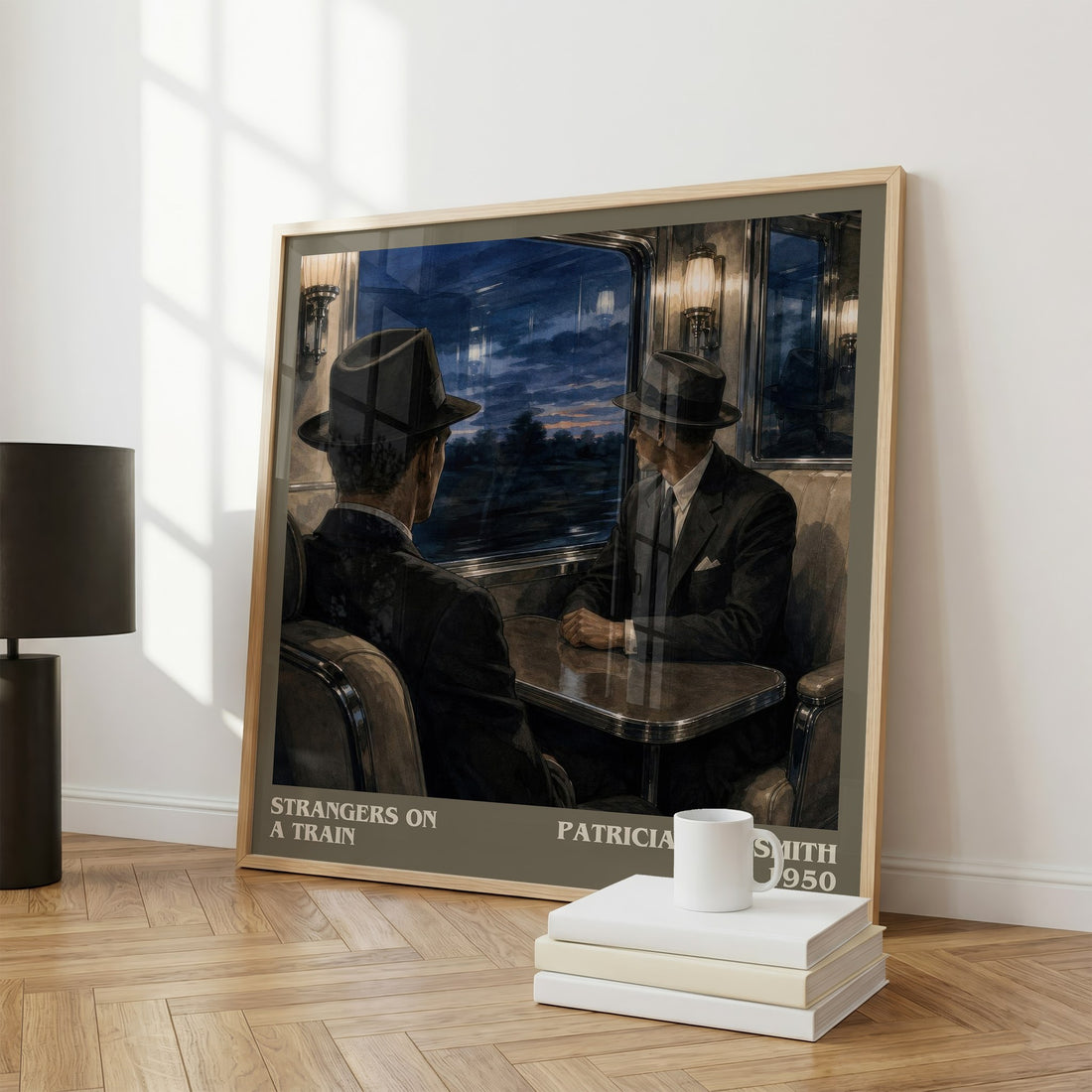 Strangers on a Train literary print framed by window – literary home decor