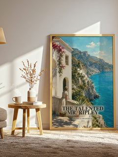The Talented Mr. Ripley watercolour print in frame leaning in hallway – crime wall art