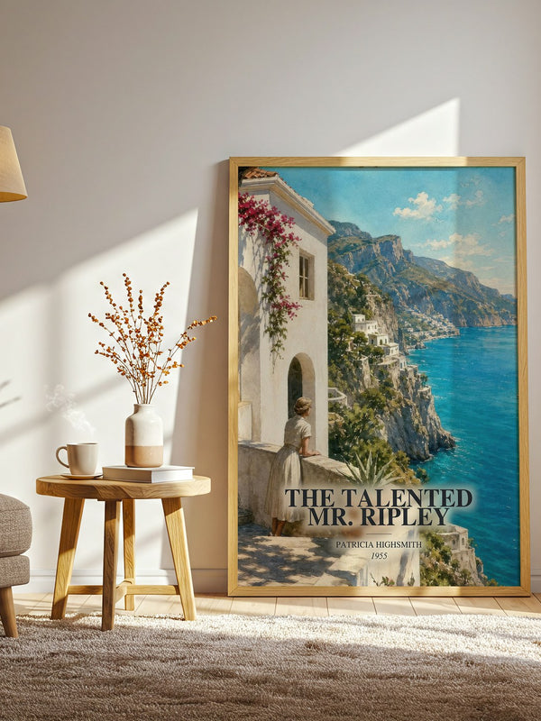 The Talented Mr. Ripley watercolour print in frame leaning in hallway – crime wall art