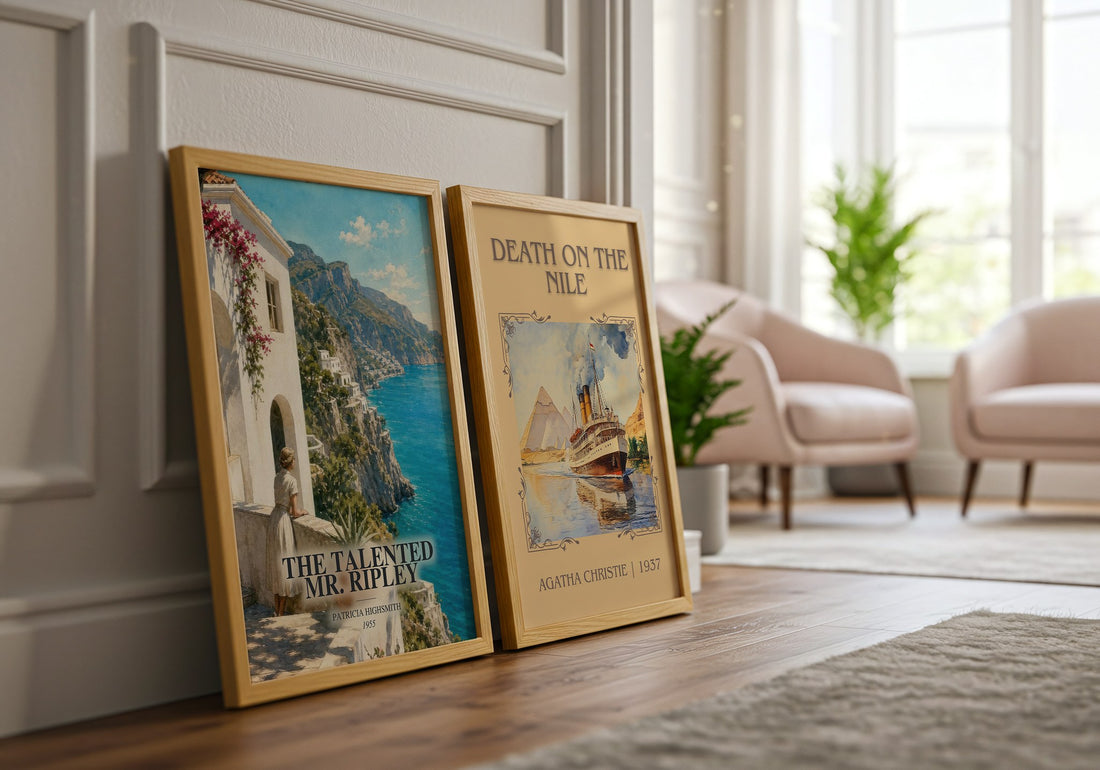 The Talented Mr. Ripley watercolour print framed by window – literary home decor