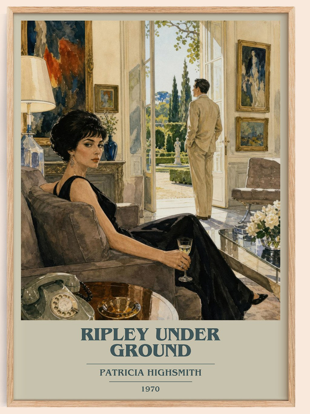 Ripley Under Ground book cover book poster by Patricia Highsmith – framed literary art print