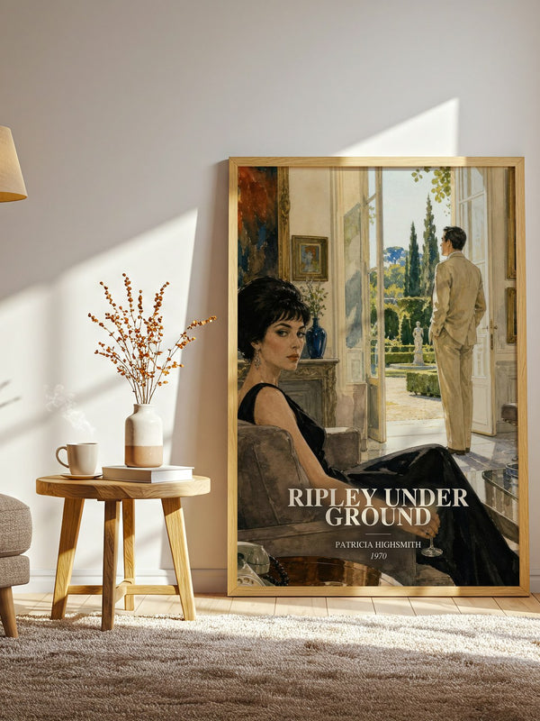 Ripley Under Ground watercolour print in frame leaning in hallway – crime wall art