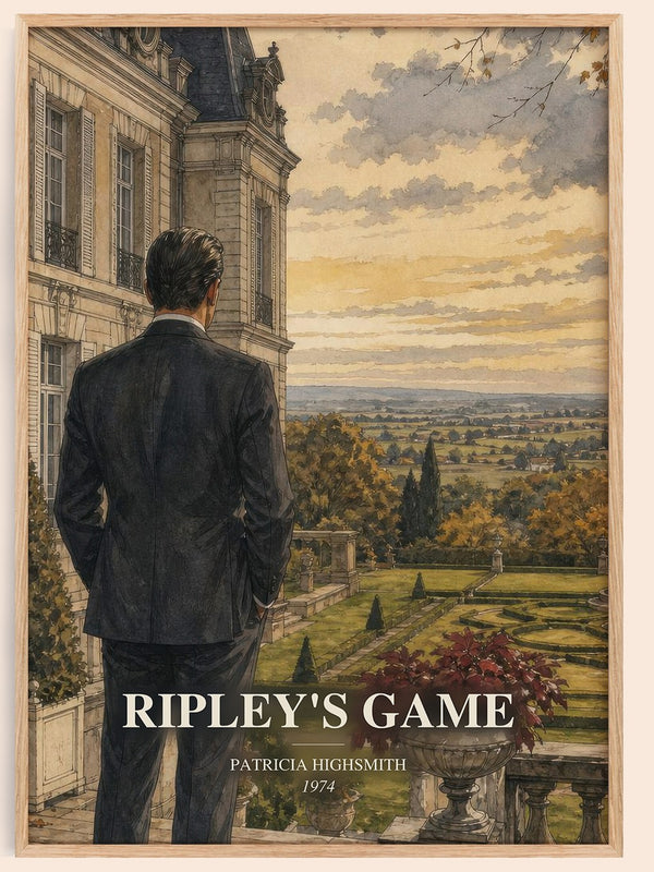 Ripley's Game watercolour book poster by Patricia Highsmith – framed literary art print