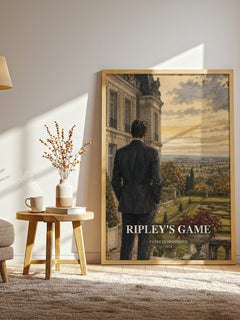 Ripley's Game watercolour print in frame leaning in hallway – crime wall art