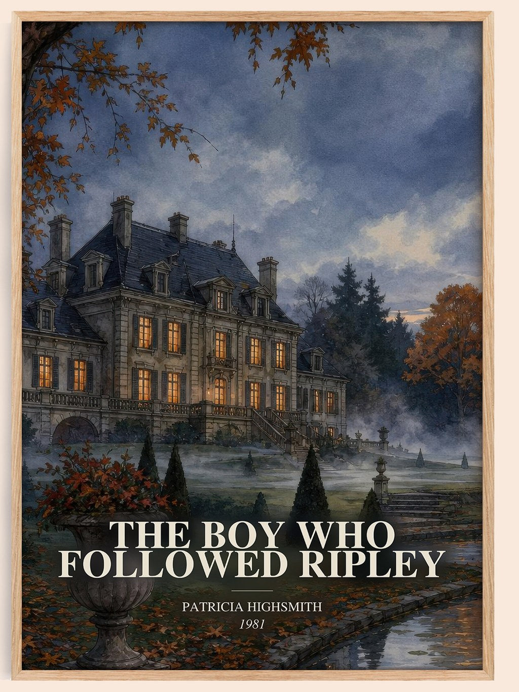 The Boy Who Followed Ripley watercolour book poster by Patricia Highsmith – framed literary art print