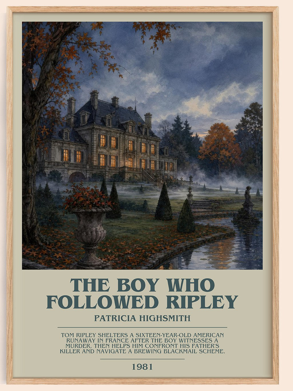 The Boy Who Followed Ripley bookish book poster by Patricia Highsmith – framed literary art print