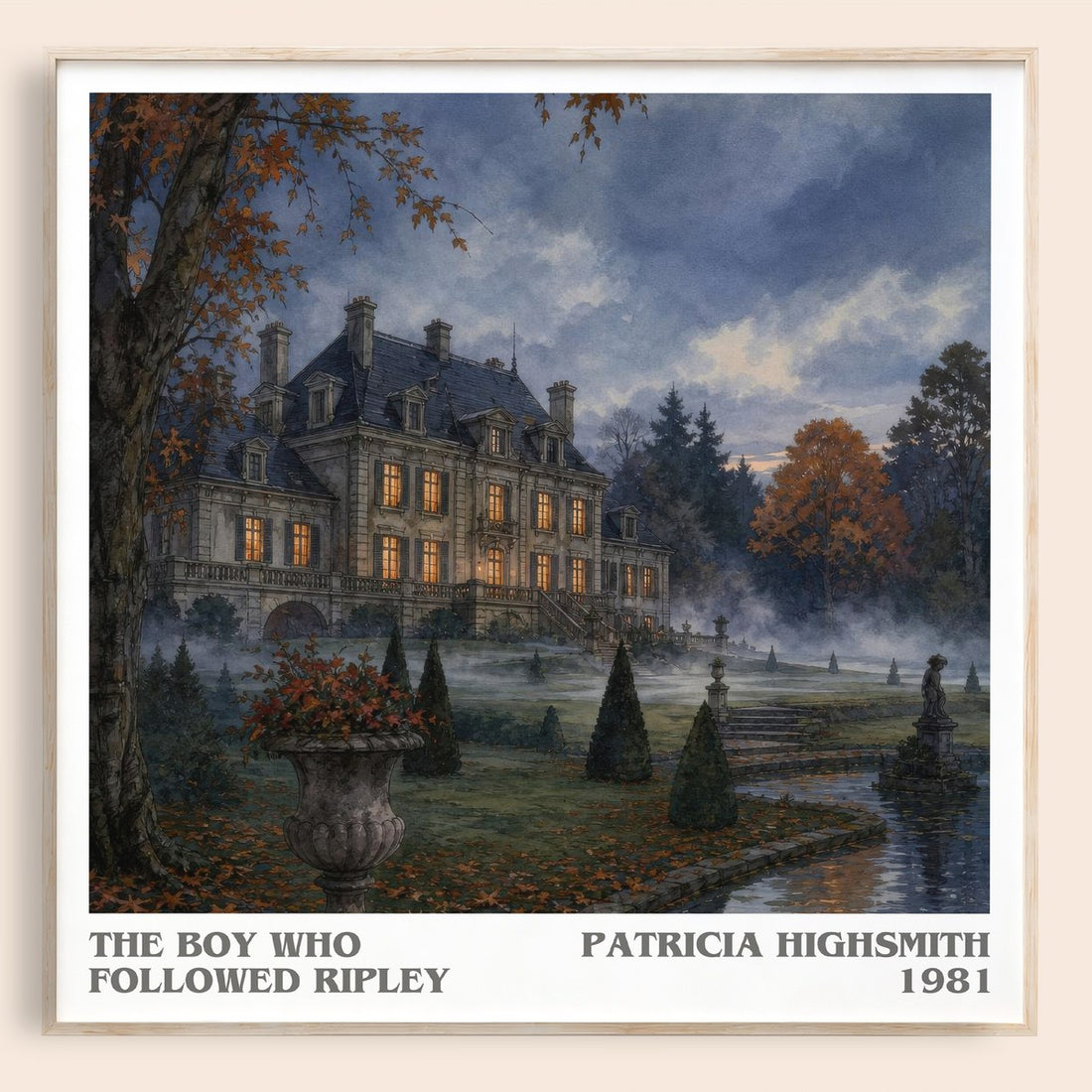 The Boy Who Followed Ripley literary book poster by Patricia Highsmith – framed literary art print