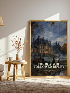 The Boy Who Followed Ripley watercolour print in frame leaning in hallway – crime wall art