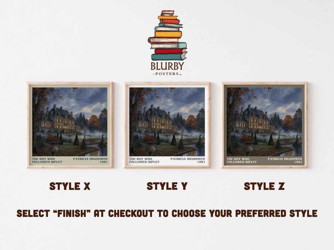 The Boy Who Followed Ripley literary print in frame leaning in hallway – crime wall art (mockup)
