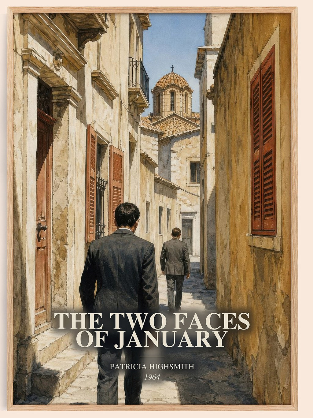 The Two Faces of January watercolour book poster by Patricia Highsmith – framed literary art print