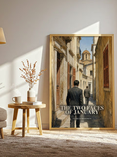 The Two Faces of January watercolour print in frame leaning in hallway – thriller wall art