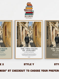 The Two Faces of January bookish print in frame leaning in hallway – thriller wall art