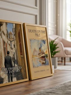 The Two Faces of January watercolour print framed by window – literary home decor