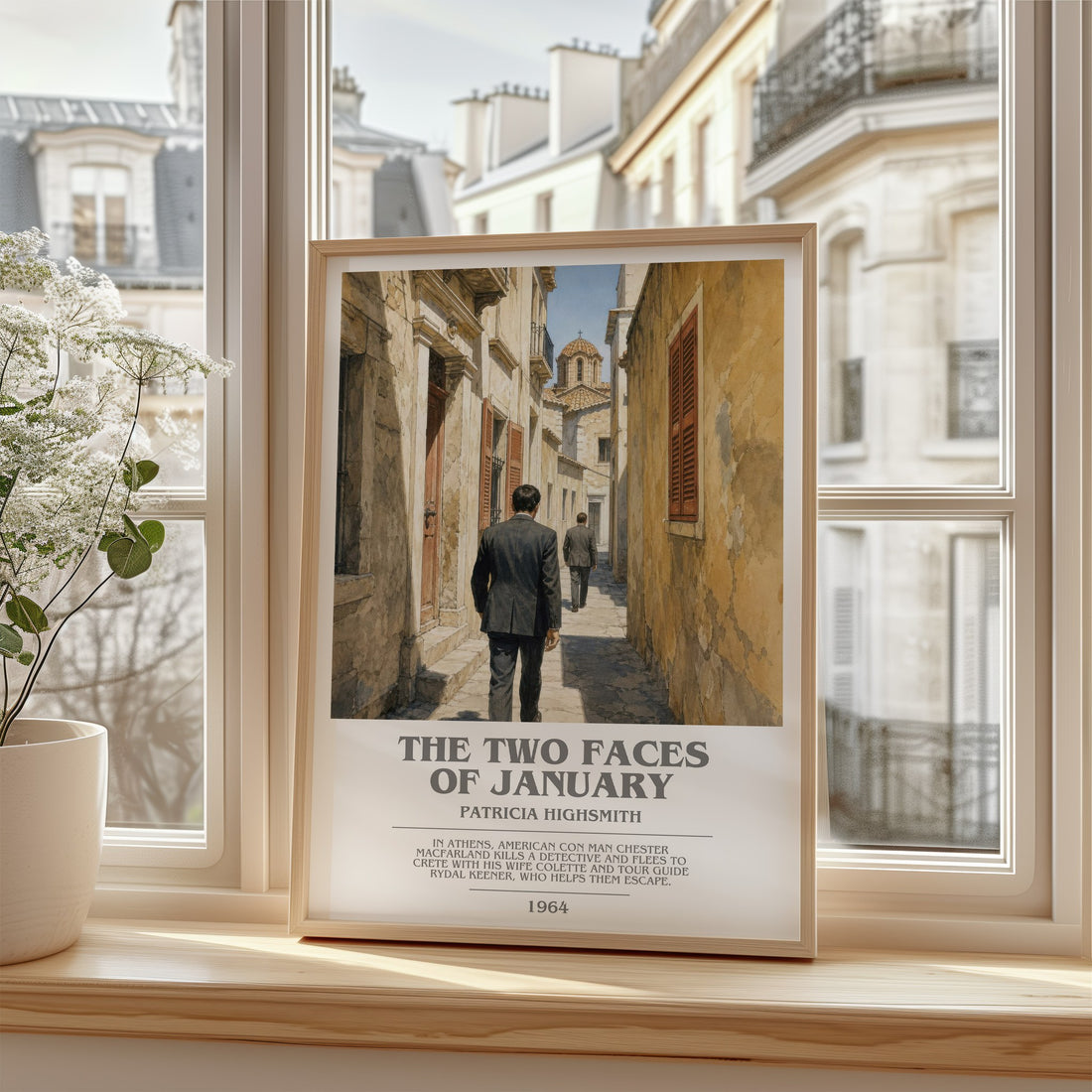 The Two Faces of January bookish poster colour and style options – Patricia Highsmith book art