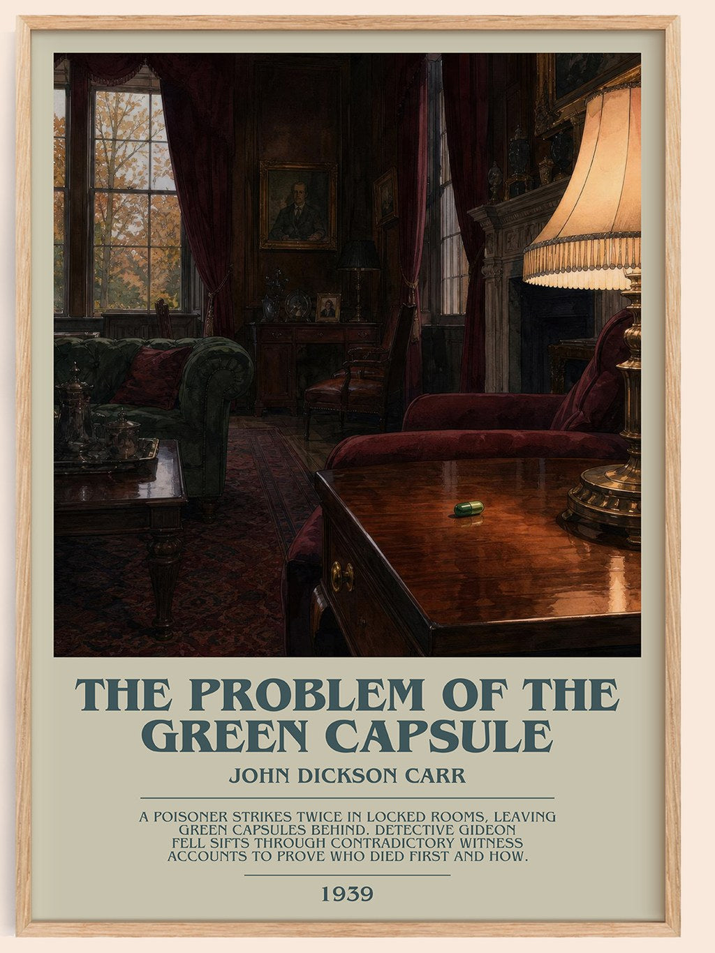 The Problem of the Green Capsule bookish book poster by John Dickson Carr – framed literary art print