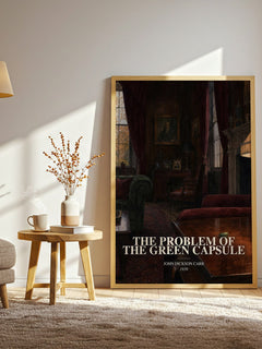 The Problem of the Green Capsule watercolour print in frame leaning in hallway – mystery wall art