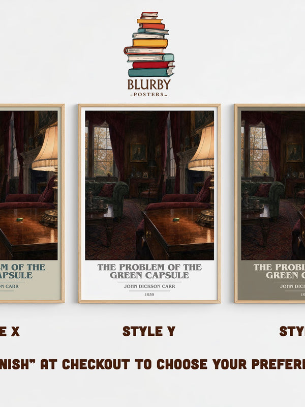 The Problem of the Green Capsule book cover print in frame leaning in hallway – mystery wall art