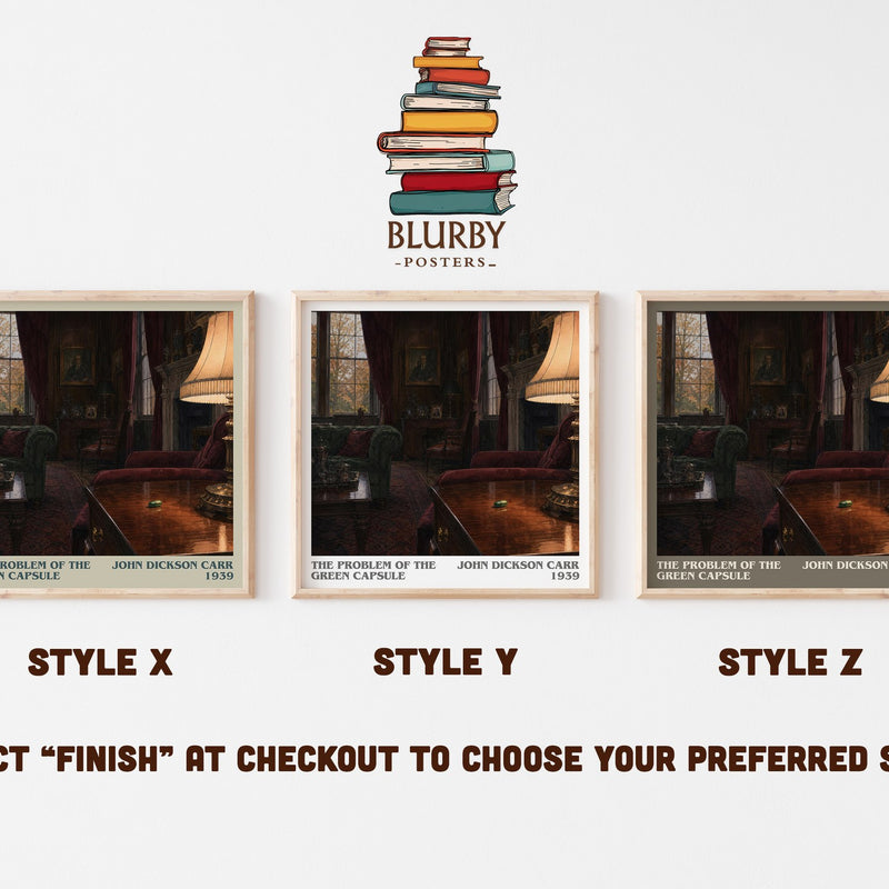 The Problem of the Green Capsule literary print in frame leaning in hallway – mystery wall art