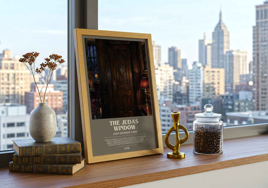 The Judas Window bookish print framed by window – literary home decor