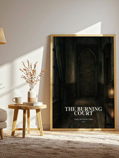 The Burning Court watercolour print in frame leaning in hallway – mystery wall art