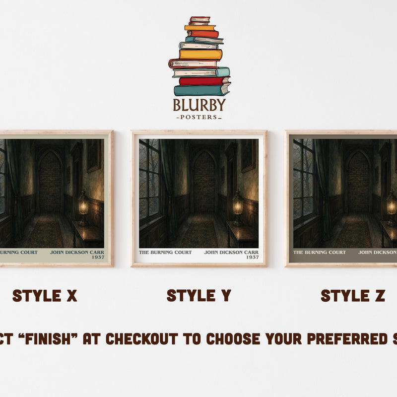 The Burning Court literary print in frame leaning in hallway – mystery wall art