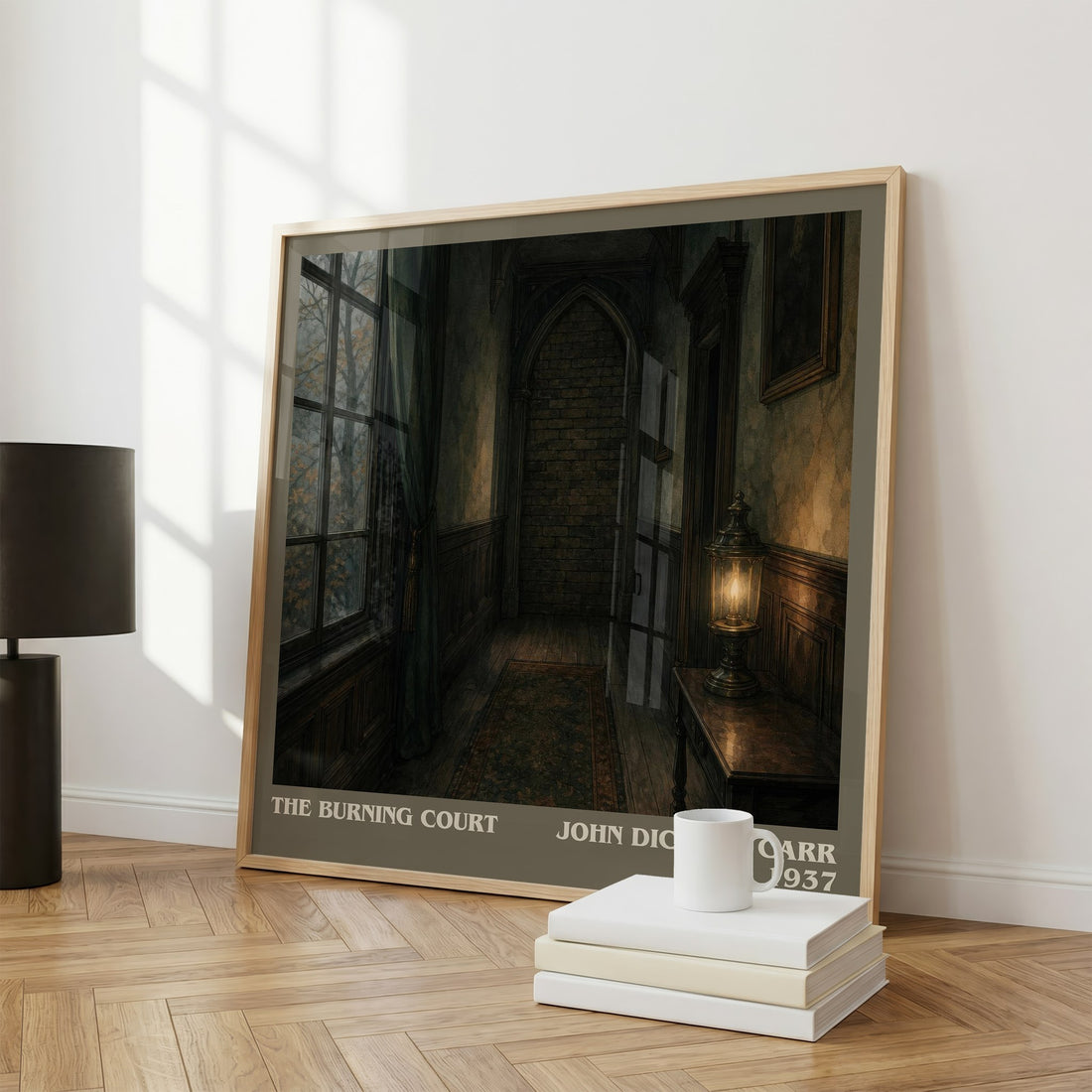 The Burning Court literary print framed by window – literary home decor