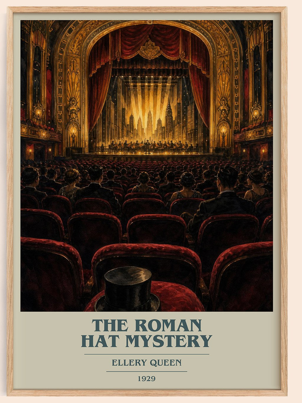 The Roman Hat Mystery book cover book poster by Ellery Queen – framed literary art print