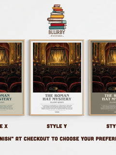 The Roman Hat Mystery bookish print in frame leaning in hallway – mystery wall art