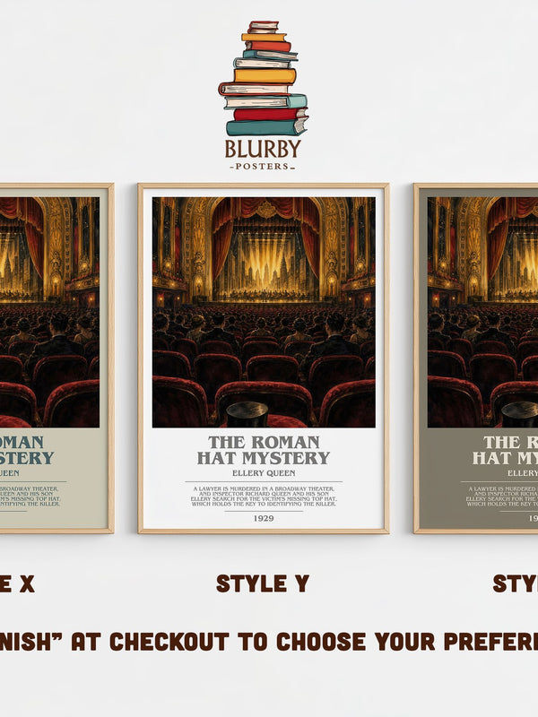The Roman Hat Mystery bookish print in frame leaning in hallway – mystery wall art