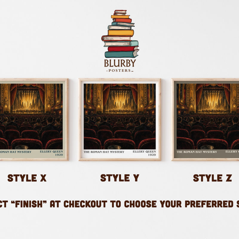 The Roman Hat Mystery literary print in frame leaning in hallway – mystery wall art