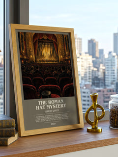 The Roman Hat Mystery bookish print framed by window – literary home decor