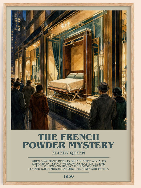 The French Powder Mystery bookish book poster by Ellery Queen – framed literary art print