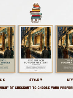 The French Powder Mystery bookish print in frame leaning in hallway – mystery wall art