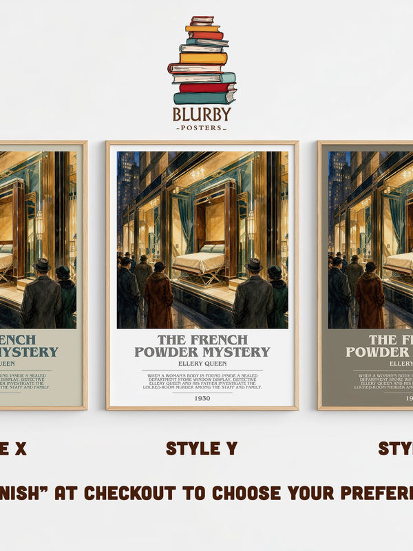 The French Powder Mystery bookish print in frame leaning in hallway – mystery wall art