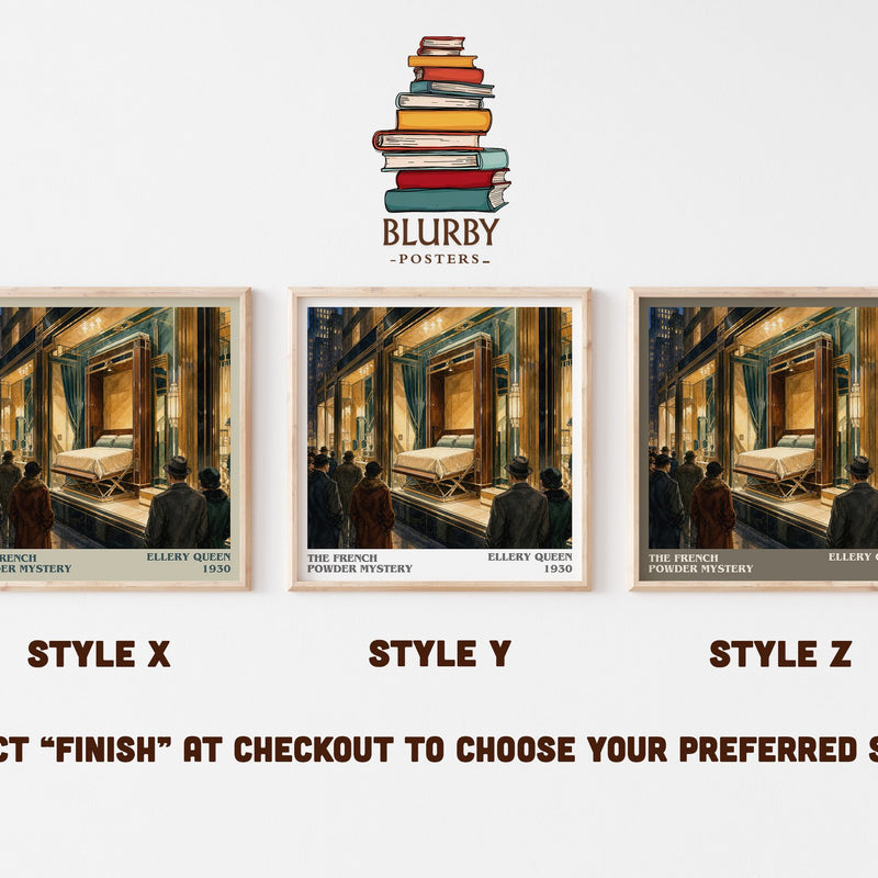 The French Powder Mystery literary print in frame leaning in hallway – mystery wall art
