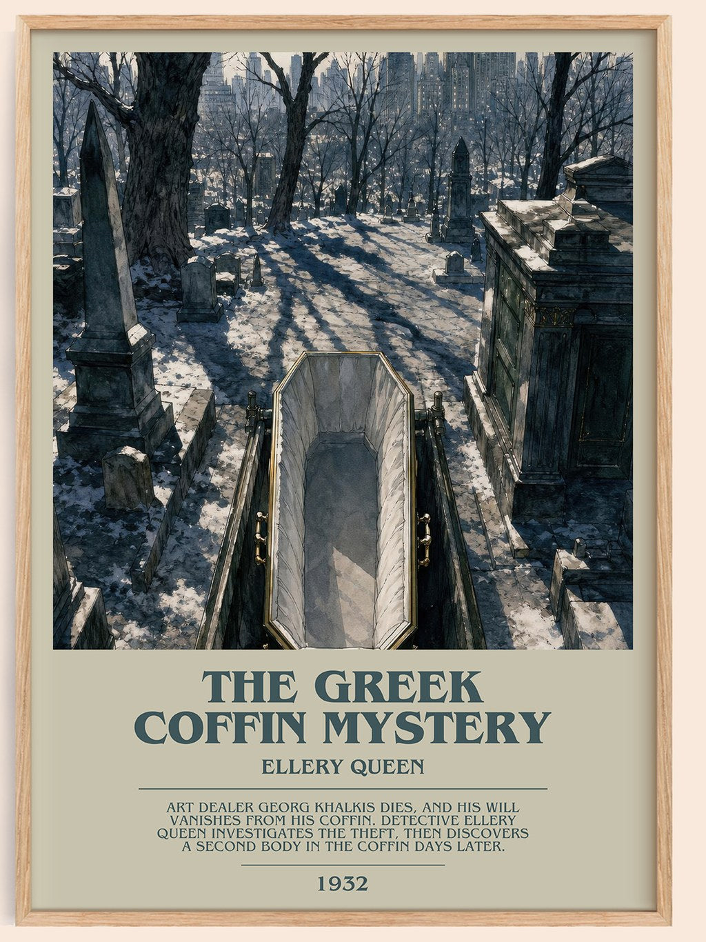The Greek Coffin Mystery bookish book poster by Ellery Queen – framed literary art print