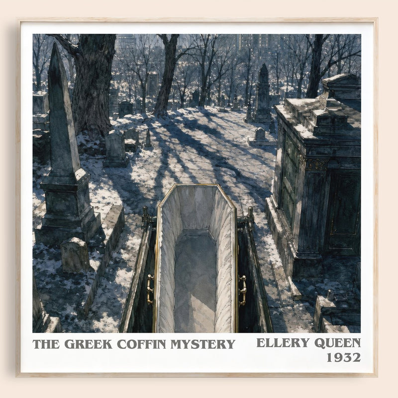The Greek Coffin Mystery literary book poster by Ellery Queen – framed literary art print
