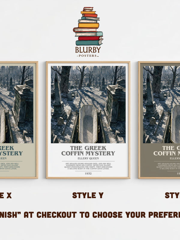 The Greek Coffin Mystery bookish print in frame leaning in hallway – mystery wall art