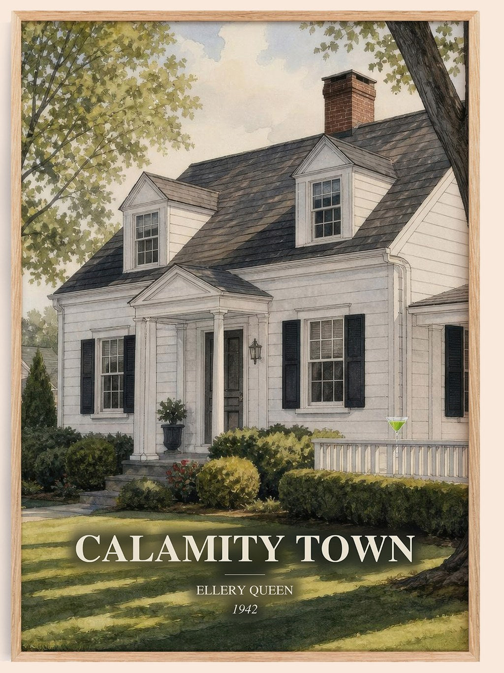 Calamity Town watercolour book poster by Ellery Queen – framed literary art print