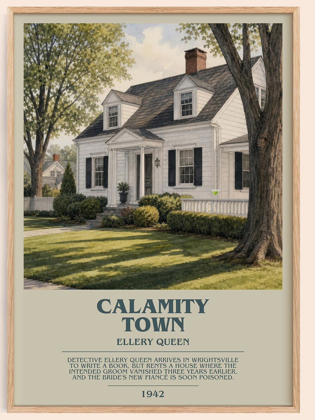 Calamity Town bookish book poster by Ellery Queen – framed literary art print