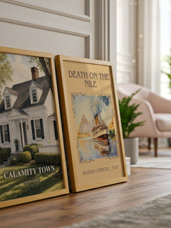 Calamity Town watercolour print framed by window – literary home decor